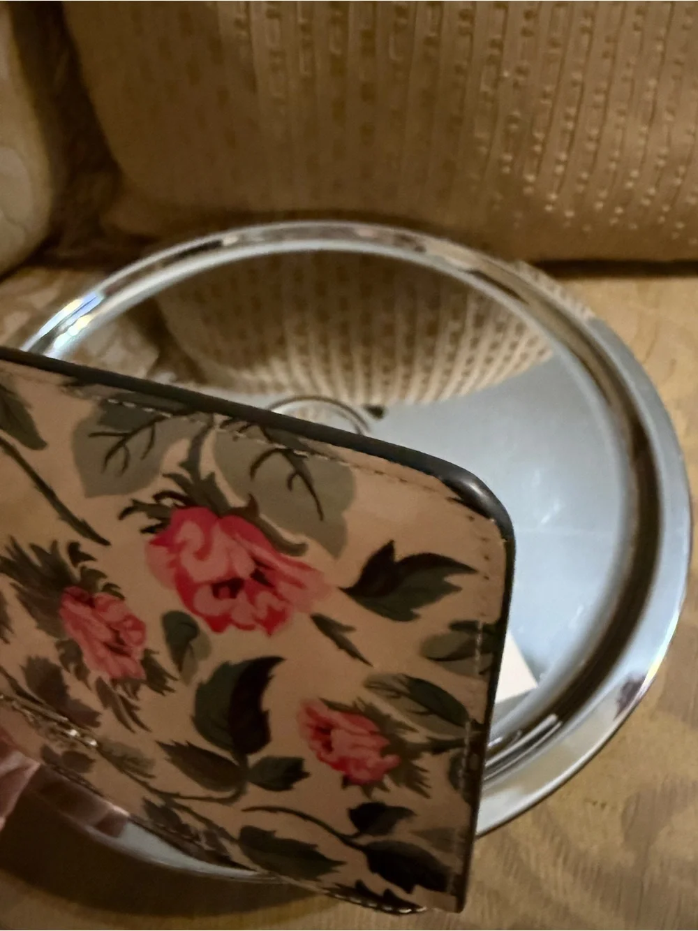 Coach Patent Leather Rose Print Foldover Clutch/wristlet